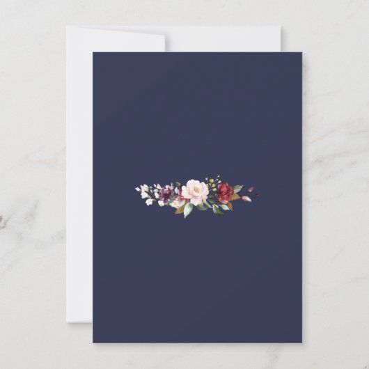 Burgundy Blozende Bloemen Marineblauwe Oefenavondm Kaart (Achterkant)