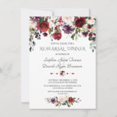 Burgundy Blozende Bloemen Marineblauwe Oefenavondm Kaart (Voorkant)