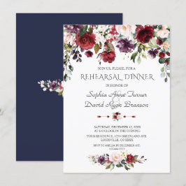 Burgundy Blozende Bloemen Marineblauwe Oefenavondm Kaart