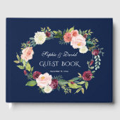 Burgundy Blozende Bloemendonkere Blauwe Krans Brui Gastenboek (Voorkant)