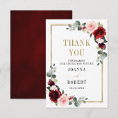 Burgundy Blozende Bloemige Moderne Geometrische Tr Bedankkaart (Voorkant / Achterkant)