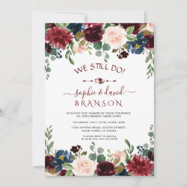 Burgundy Blue Blush Floral Calligraphy die we nog  Kaart
