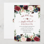 Burgundy Blue Blush Floral Calligraphy die we nog  Kaart (Voorkant / Achterkant)