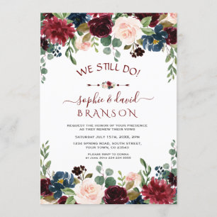 Burgundy Blue Blush Floral Calligraphy die we nog  Kaart