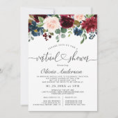 Burgundy Blue Blush Flowers Virtual Vrijgezellenfe Kaart (Voorkant)