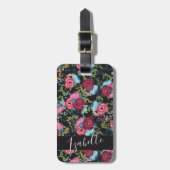 Burgundy Blue Bouquets Pattern - Naam Adres Bagagelabel (Voorkant verticaal)