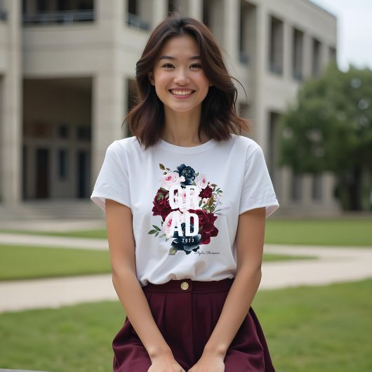 Burgundy & Blue Elegant Waterverf Flowers Afstudee Tri-Blend Shirt