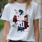 Burgundy & Blue Elegant Waterverf Flowers Afstudee Tri-Blend Shirt