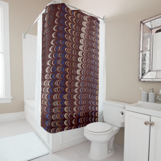 Burgundy, Blue en White Wavy patroon  Douchegordijn (In situ)