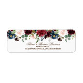 Burgundy & Blue English Flowers Return Address Etiket (Voorkant)
