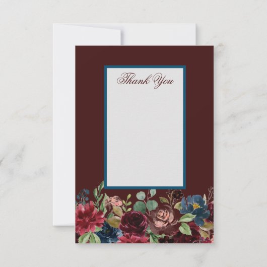 Burgundy & Blue English Flowers Weddenschap Bedank (Achterkant)