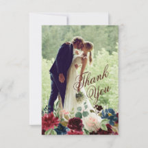 Burgundy & Blue English Flowers Weddenschap Bedank