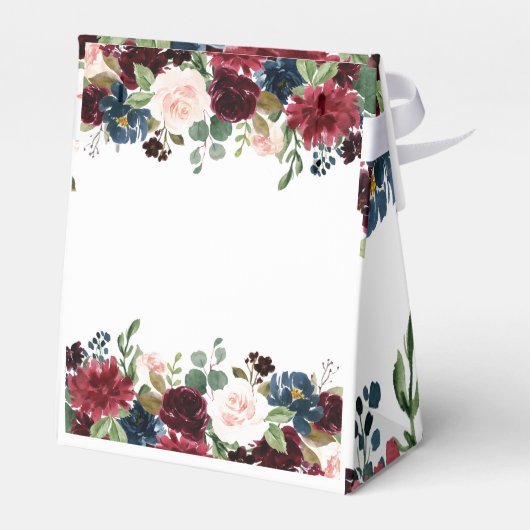 Burgundy & Blue English Flowers Wedding Bedankdoosjes (Achterkant)