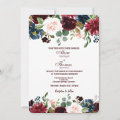Burgundy & Blue English Flowers Wedding Kaart (Voorkant)