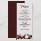 Burgundy & Blue English Flowers Wedding Menu (Voorkant / Achterkant)