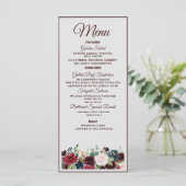 Burgundy & Blue English Flowers Wedding Menu (Staand voorkant)
