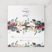 Burgundy & Blue English Flowers Wedding Plaatskaartje (Buitenkant ongevouwen)