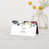 Burgundy & Blue English Flowers Wedding Plaatskaartje (Achterkant)