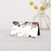Burgundy & Blue English Flowers Wedding Plaatskaartje (Voorkant)