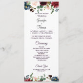 Burgundy & Blue English Flowers Wedding Programmakaart (Voorkant)