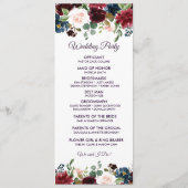 Burgundy & Blue English Flowers Wedding Programmakaart (Achterkant)