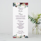 Burgundy & Blue English Flowers Wedding Programmakaart (Staand voorkant)