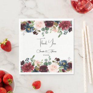 Burgundy & Blue English Flowers Wedding Servet