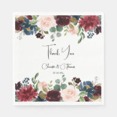 Burgundy & Blue English Flowers Wedding Servet (Voorkant)