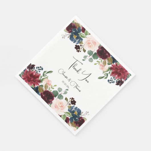 Burgundy & Blue English Flowers Wedding Servet (Hoek)