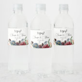 Burgundy & Blue English Flowers Wedding Waterfles Etiket (Flessen)