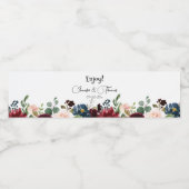 Burgundy & Blue English Flowers Wedding Waterfles Etiket (Enkel label)