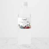 Burgundy & Blue English Flowers Wedding Waterfles Etiket (Voorkant)