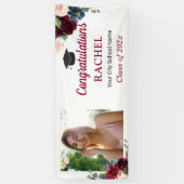 Burgundy Blue Floral Afstudeerder Foto Graduparty Spandoek (Verticaal)