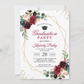 Burgundy Blue Floral Geometric Graduation Party Kaart (Voorkant)