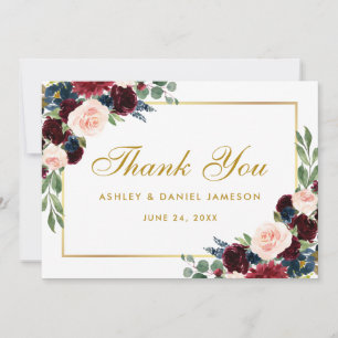 Burgundy Blue Floral Gold Wedding Bedankt B