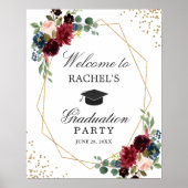 Burgundy Blue Floral Gradual Party Welkom Poster (Voorkant)