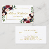Burgundy Blue Floral Hair Stylist Appointment Card Afsprakenkaartje (Voorkant / Achterkant)