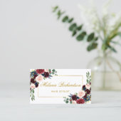 Burgundy Blue Floral Hair Stylist Appointment Card Afsprakenkaartje (Staand voorkant)