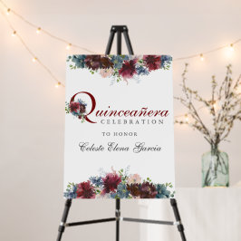 Burgundy Blue Floral Quinceanera Celebration