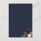 Burgundy Blue Floral Script Weddenschap Details Informatiekaartje (Achterkant)