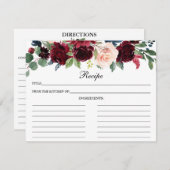 Burgundy Blue Floral Shower Recipe Kaart (Voorkant / Achterkant)