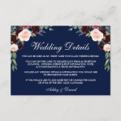 Burgundy Blue Floral Wedding Details Kaart invoege (Voorkant)