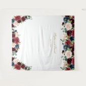 Burgundy Blue Floral Wedding Photo Booth Backdrop Wandkleed (Voorkant (horizontaal))