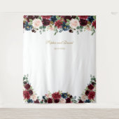 Burgundy Blue Floral Wedding Photo Booth Backdrop Wandkleed (Voorkant)