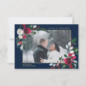 Burgundy Blue Floral Weduwfoto Hartelijk dank Kaart (Voorkant)