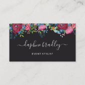 Burgundy Blue Flowers White Calligraphy Script Visitekaartje (Voorkant)