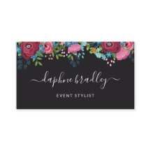 Burgundy Blue Flowers White Calligraphy Script