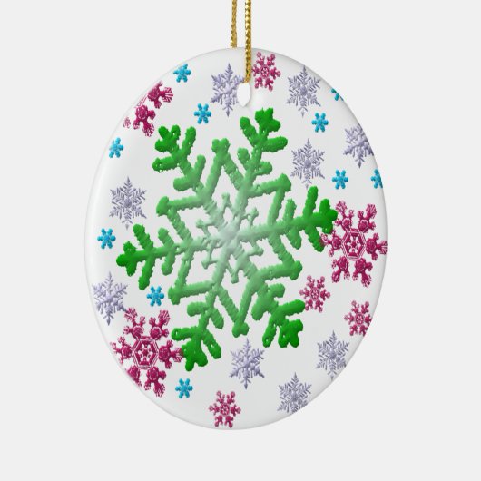 Burgundy Blue Green & Silver Snowflakes Keramisch Ornament (Rechts)