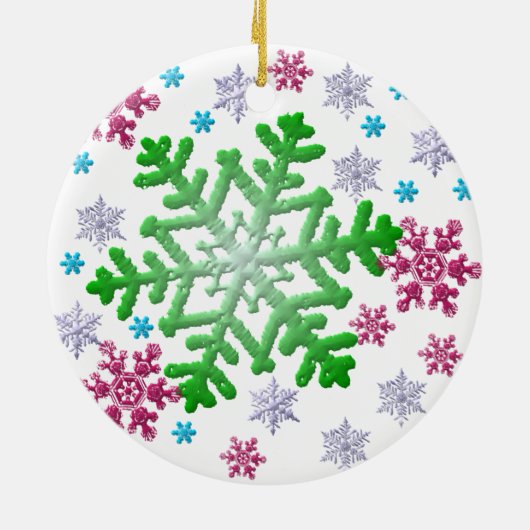 Burgundy Blue Green & Silver Snowflakes Keramisch Ornament (Achterkant)