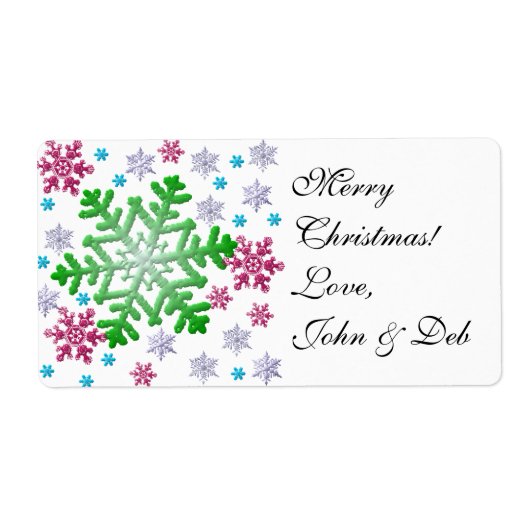 Burgundy Blue Green & Silver Snowflakes Labels (Voorkant)